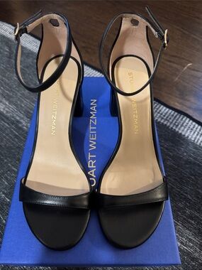Stuart Weitzman Black Nudist Block Heel 75